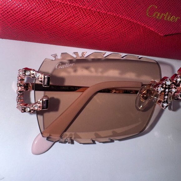 Cartier Buffs Sunglasses Triple Cross Diamond Cut Lens Pink Tint - Picture 2 of 10